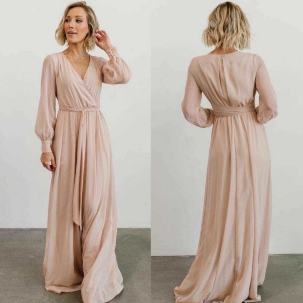 #26 Baltic Born Lydia Chiffon Long Sleeve Maxi Dress Natural Beige Nude Size XL